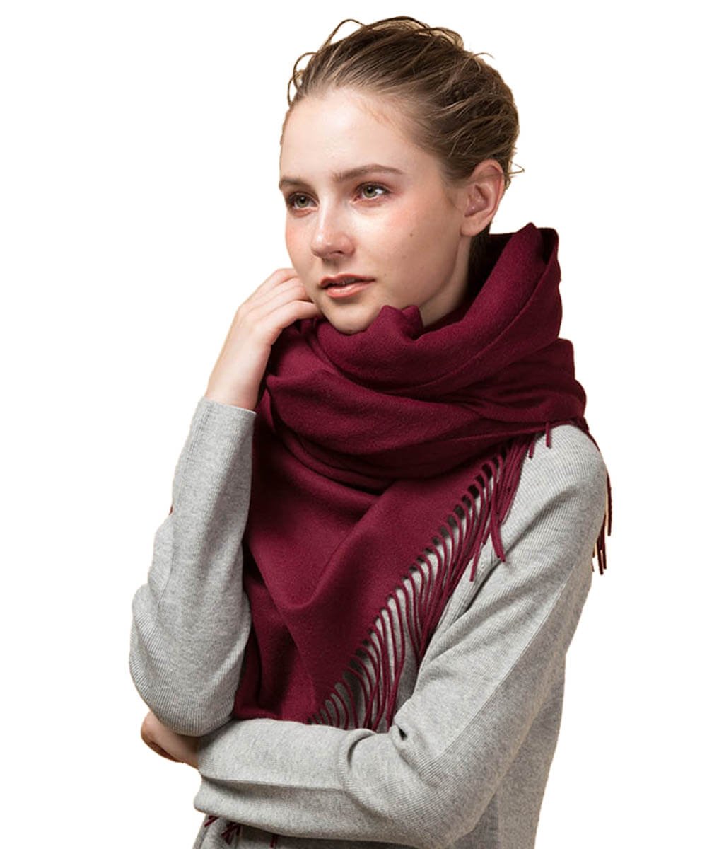 Mitchell-Y pure cashmere shawl in Claret Main image